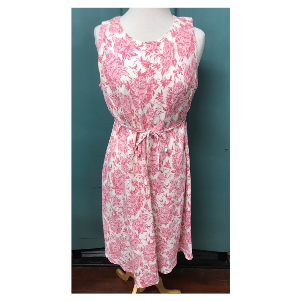 XL linen dress with English roses and belt Size XL